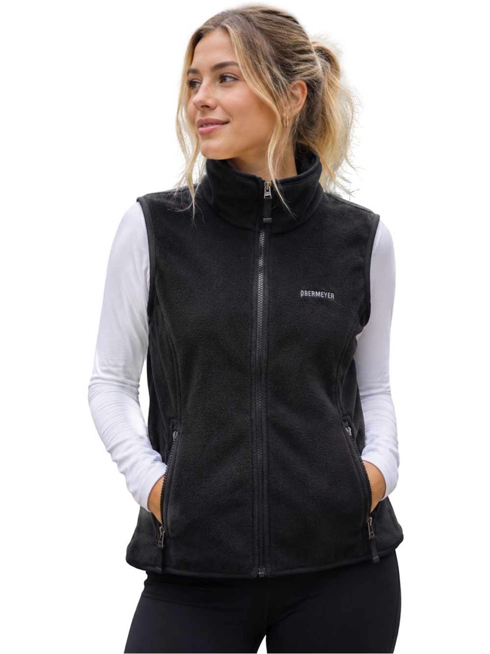 VTG Obermeyer Black Fleece Zip Vest Outdoor Ski Lodge Gorpcore high neck EUC M